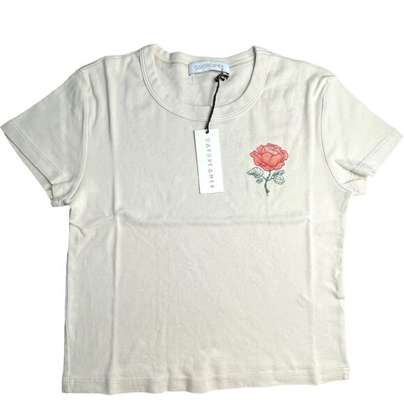 New! Daydreamer Women's Lady Luck Short Sleeve Shrunken Tee Dirty White XS NWT - Picture 4 of 9